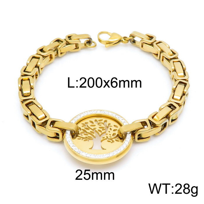Wholesale Personalized Exaggerated Monolithic Chain Titanium Steel Full Diamond Hollow Tree of Life Christmas Bracelet